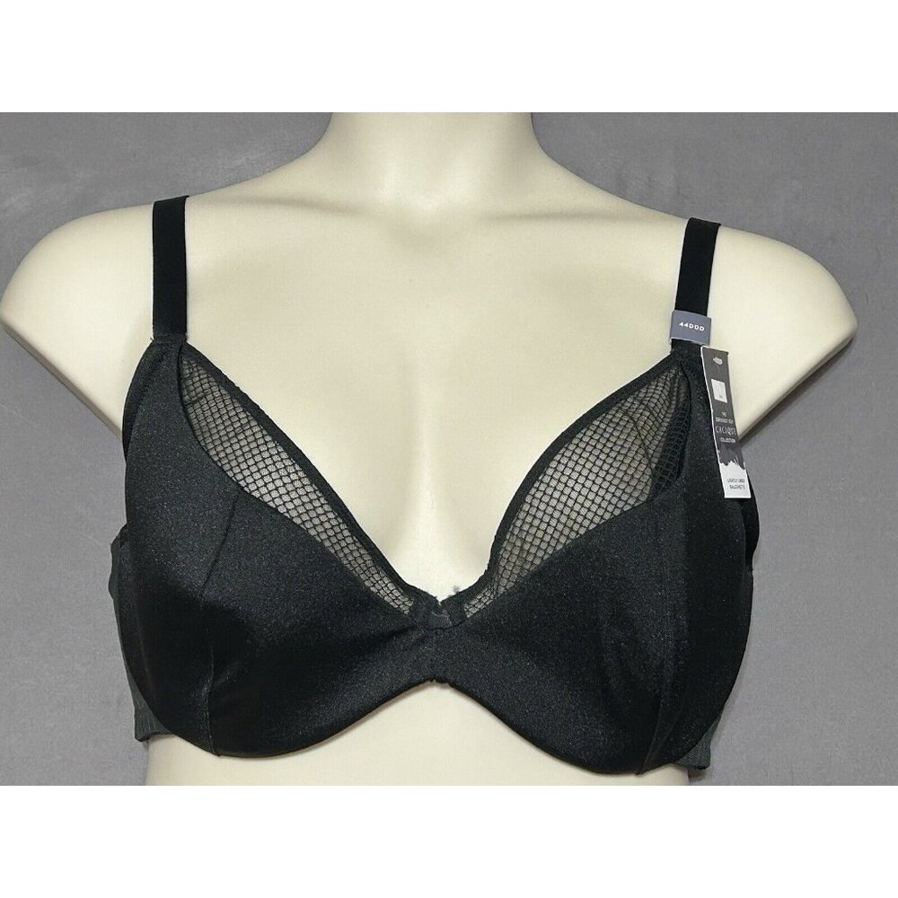 Cacique Seriously Sexy Balconette Bra 42DDD Black Peek A Boo Fishnet Underwired